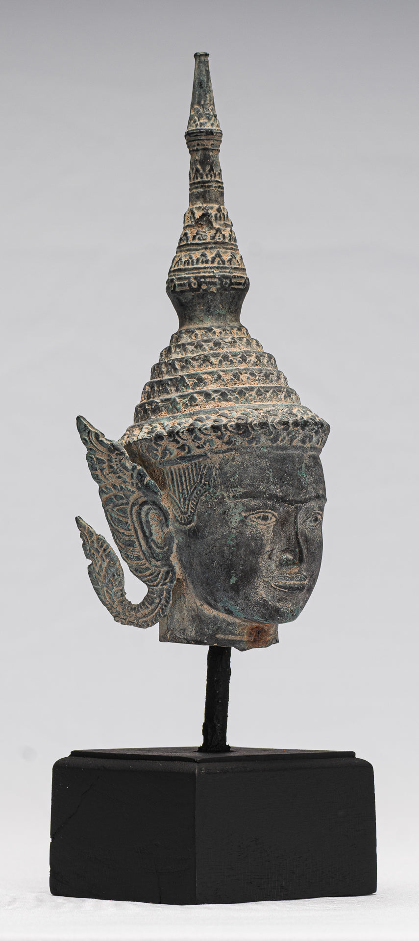 Buddha - Antique Thai Thai Bronzo Rattanakosin Buddha Head Statue - 32cm/13 "