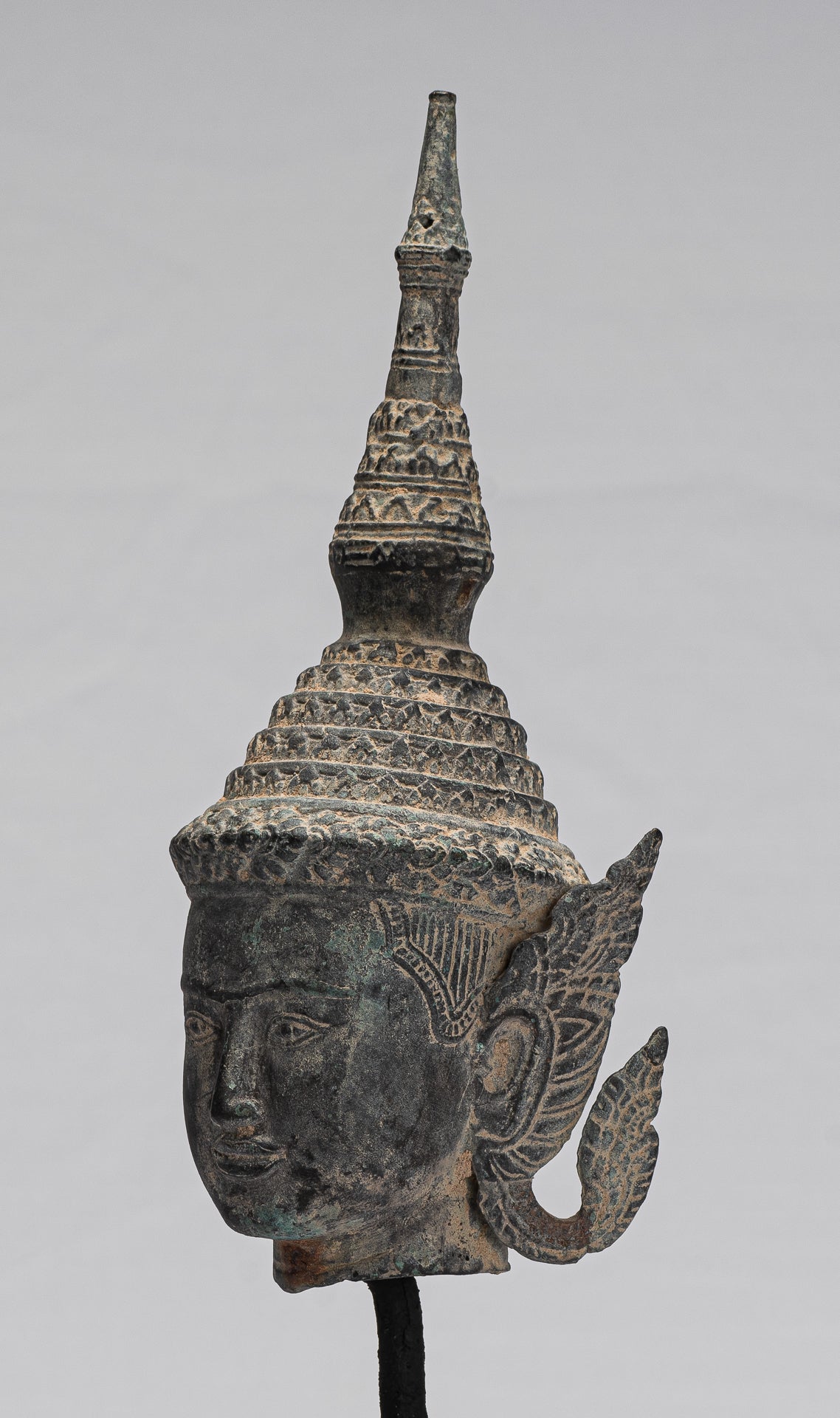 Buddha - Antique Thai Thai Bronzo Rattanakosin Buddha Head Statue - 32cm/13 "