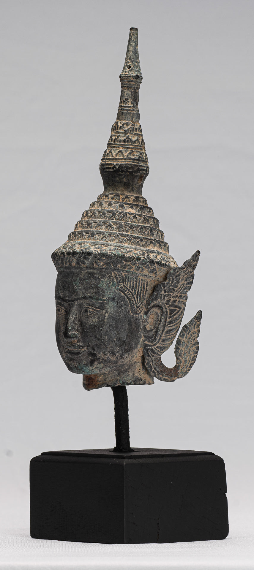 Buddha - Antique Thai Thai Bronzo Rattanakosin Buddha Head Statue - 32cm/13 "