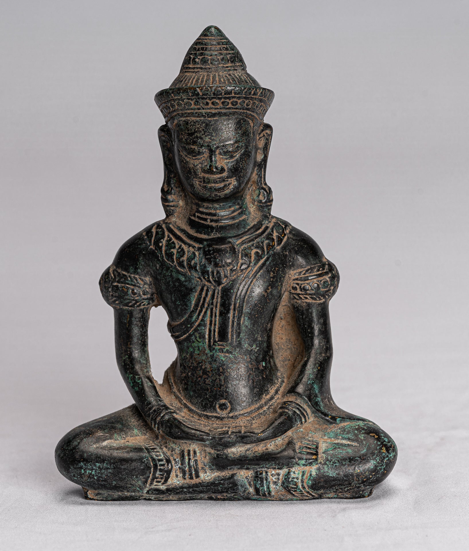 Buddha Statue-Antike Khmer Style Bronze Meditation Bayon Buddha Statue-14cm/6 "