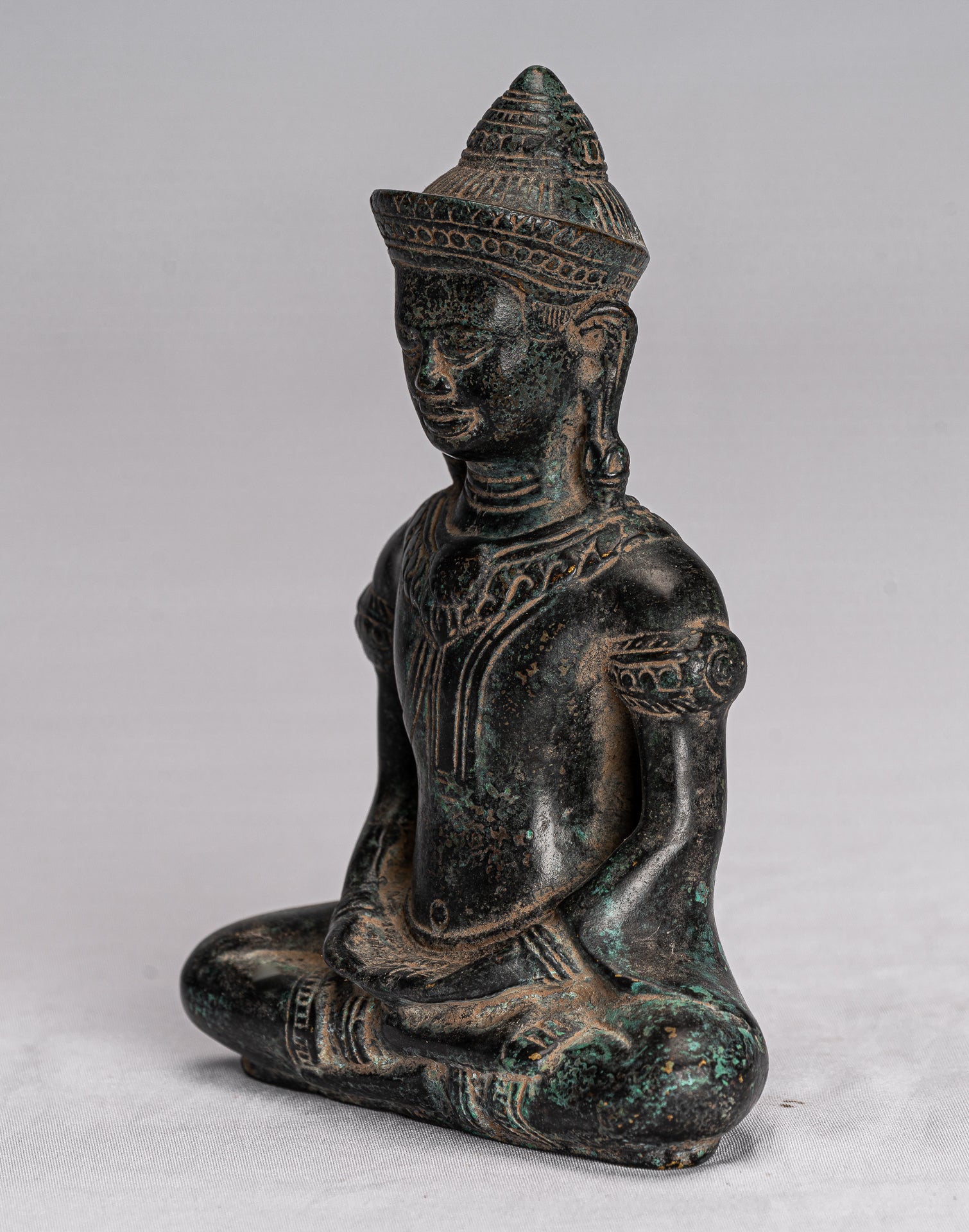 Buddha Statue-Antike Khmer Style Bronze Meditation Bayon Buddha Statue-14cm/6 "