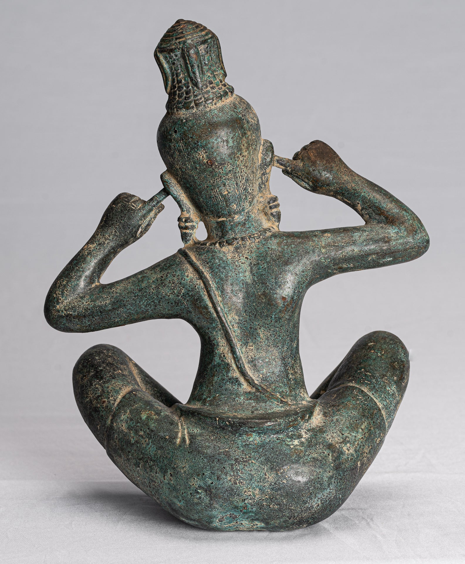 Statue de Devi-Antique Khmer Style Bronze'Hear No Evil'Statue-27cm/11 "