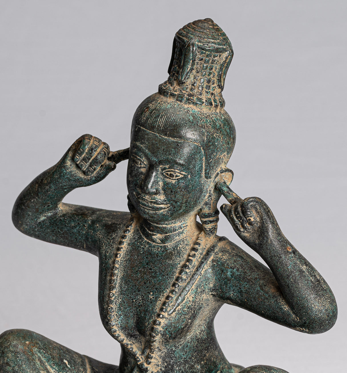 Statue de Devi-Antique Khmer Style Bronze'Hear No Evil'Statue-27cm/11 "