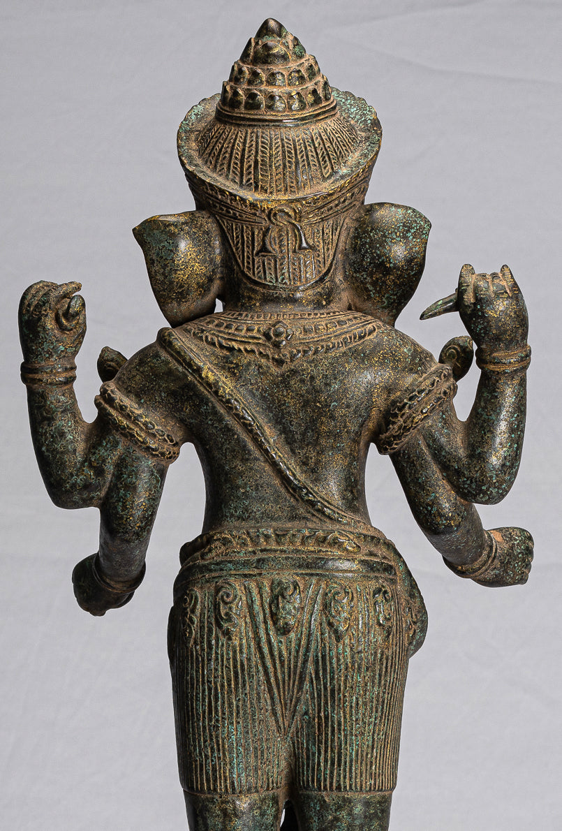 Ganesha Statue - Antique Khmer Style Mounted Standing Bronze Angkor Wat Ganesha Statue - 59cm/24"