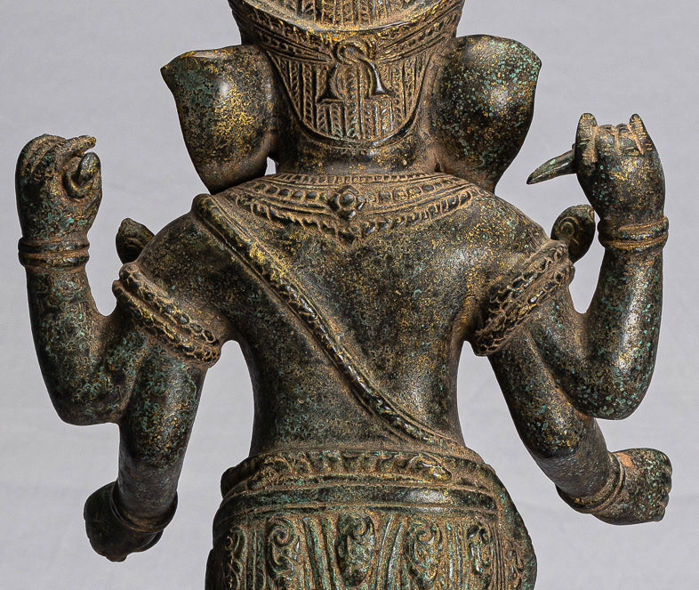 Ganesha Statue - Antique Khmer Style Mounted Standing Bronze Angkor Wat Ganesha Statue - 59cm/24"
