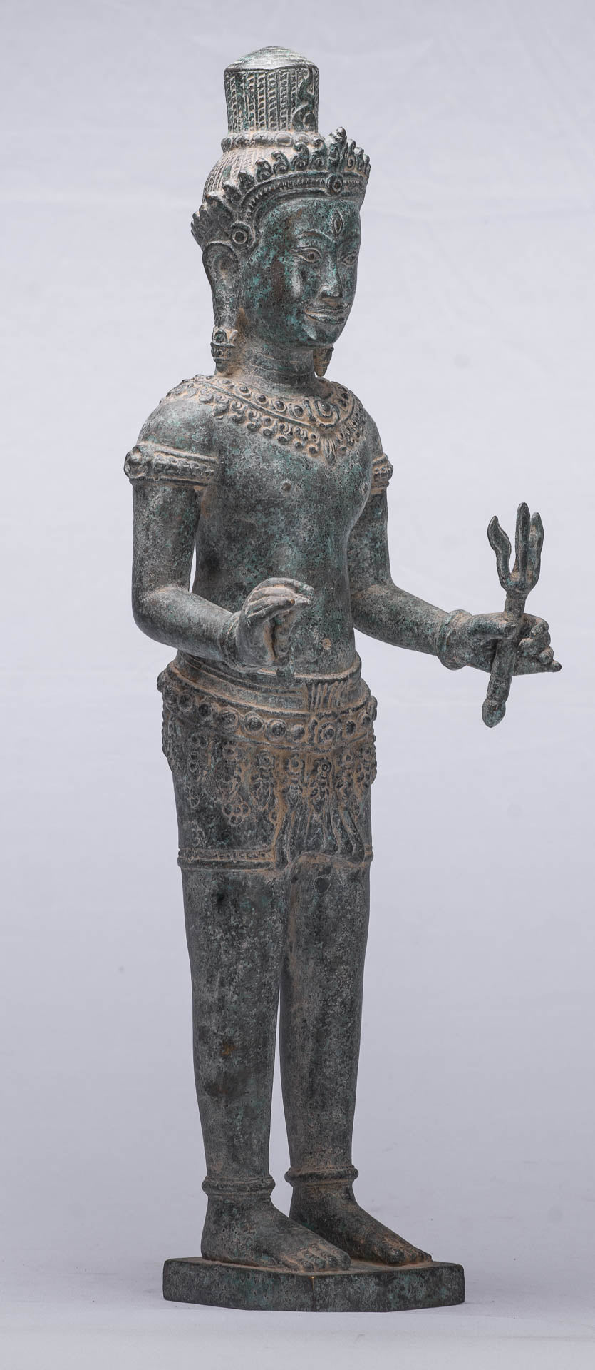 Antique Khmer Style Bronze Angkor Wat Standing Shiva - 52cm/21 "