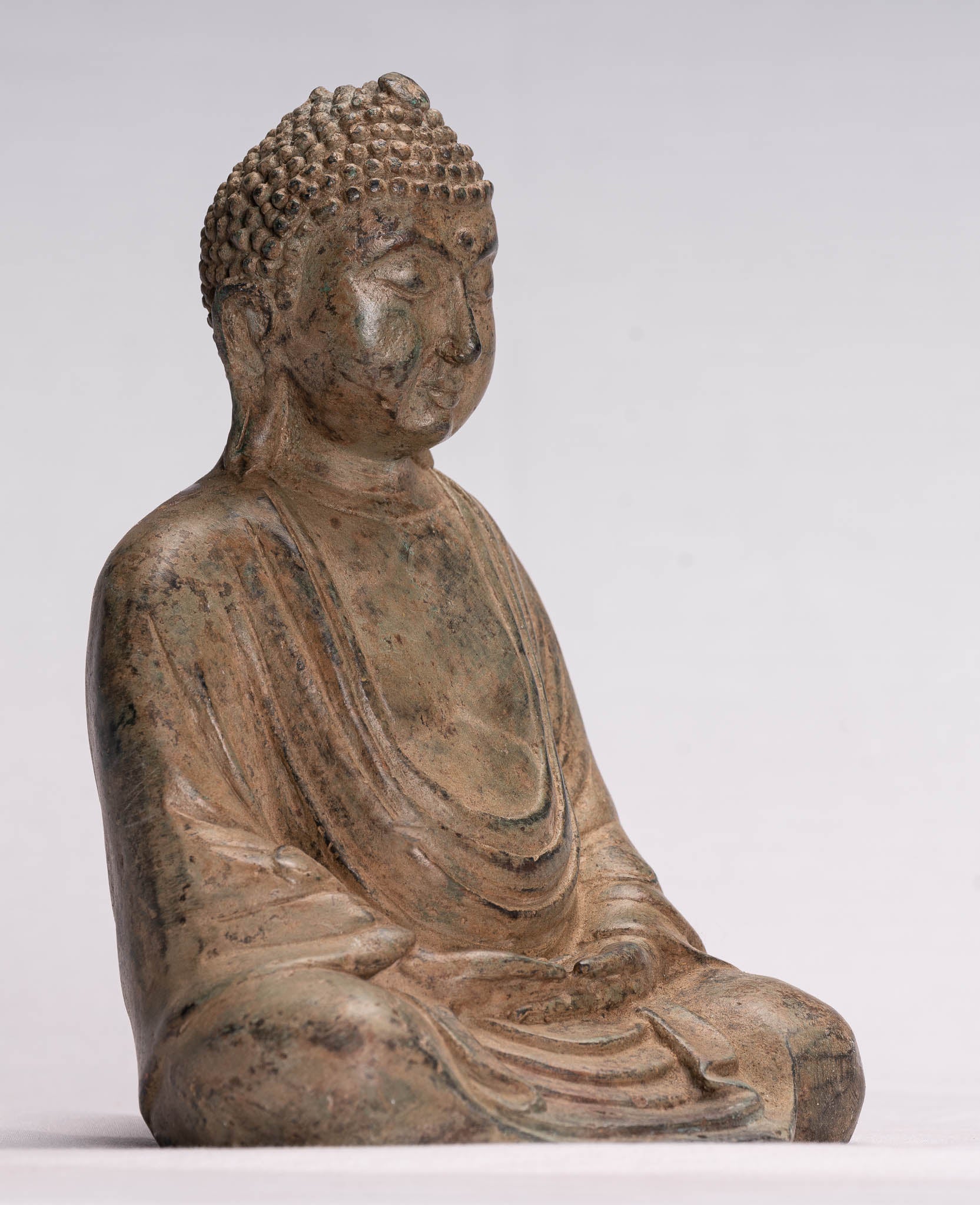 Buda japonés - Meditación de bronce de estilo japonés antiguo Estatua de Buda Amitabha - 18 cm/7 "