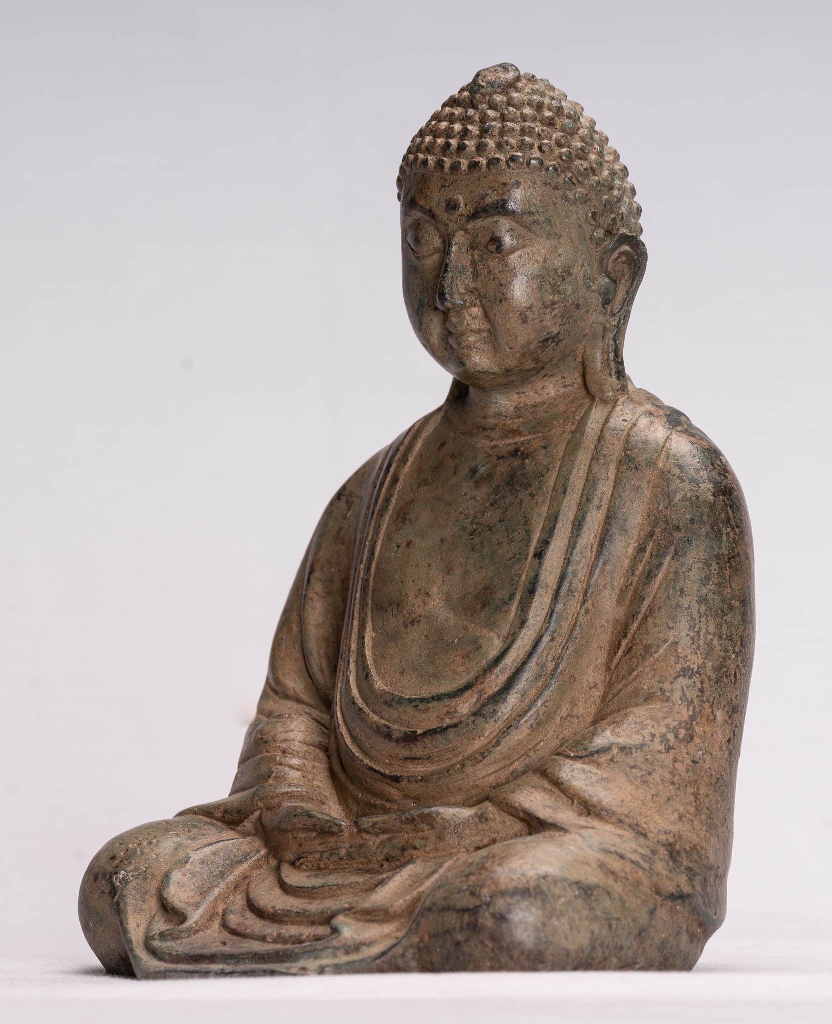 Buda japonés - Meditación de bronce de estilo japonés antiguo Estatua de Buda Amitabha - 18 cm/7 "