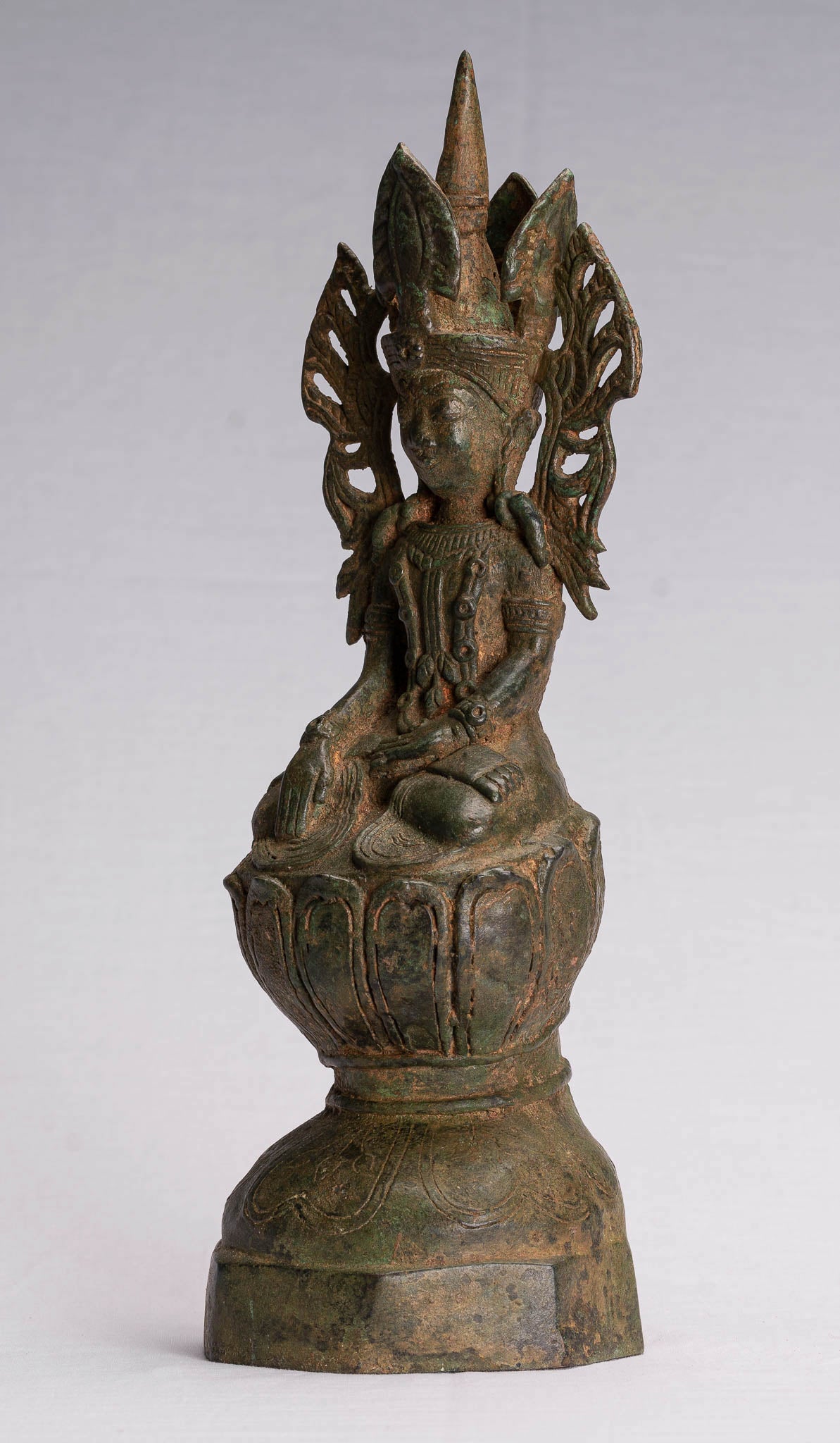 Statua di Buddha - Antique Bronzo in stile birmano Shan illuminazione Statue di Buddha seduta - 35 cm/14 "