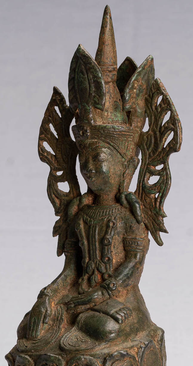 Statua di Buddha - Antique Bronzo in stile birmano Shan illuminazione Statue di Buddha seduta - 35 cm/14 "