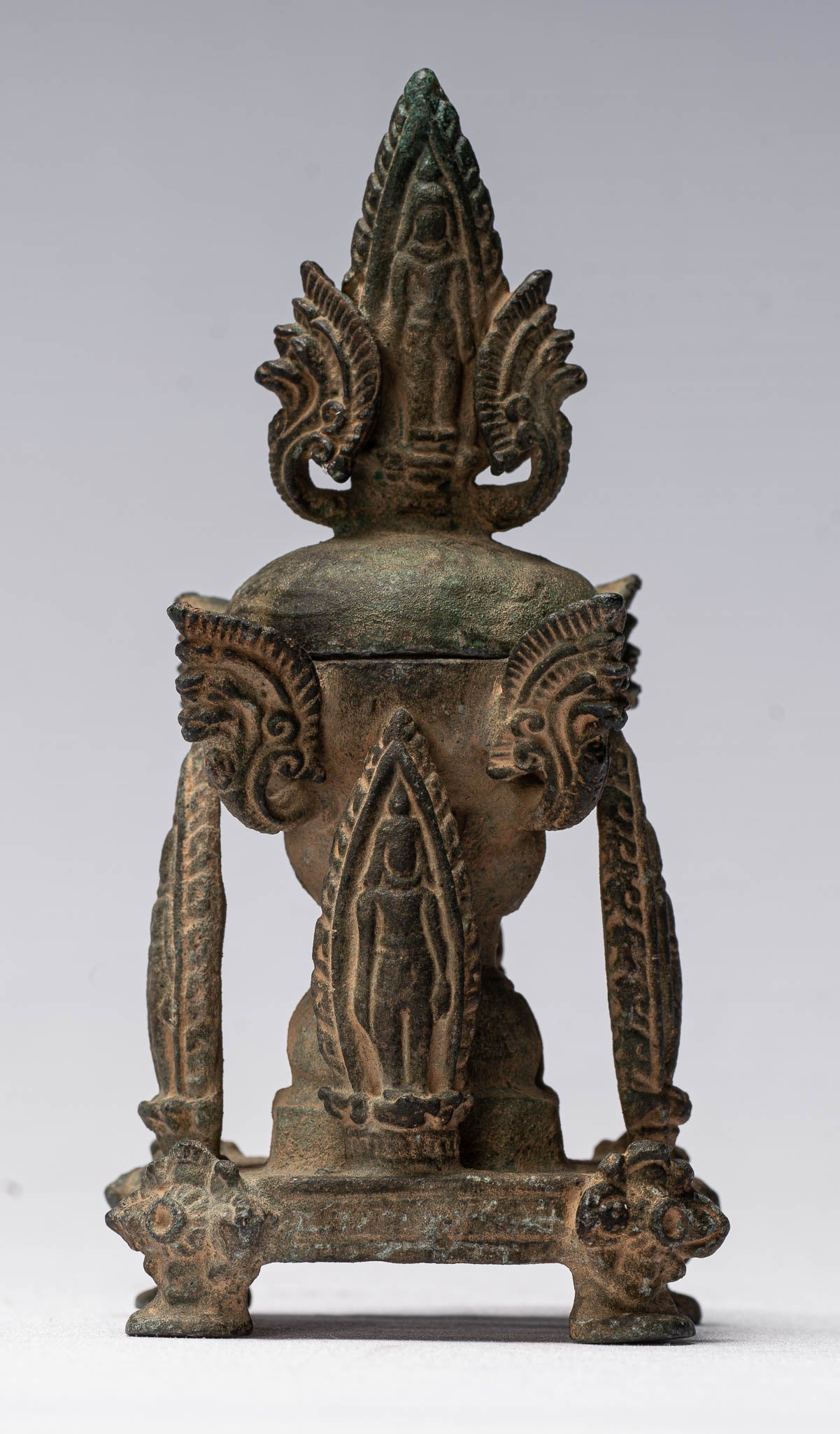 Statue di Buddha - Antique Thai Thai Bronze Charity Buddha e Naga Stupa -14 cm/6 "di altezza