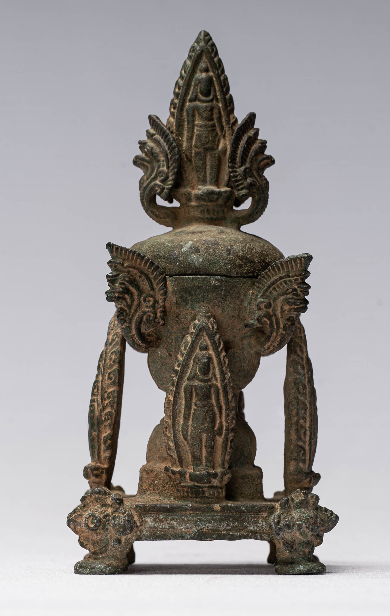 Statue di Buddha - Antique Thai Thai Bronze Charity Buddha e Naga Stupa -14 cm/6 "di altezza