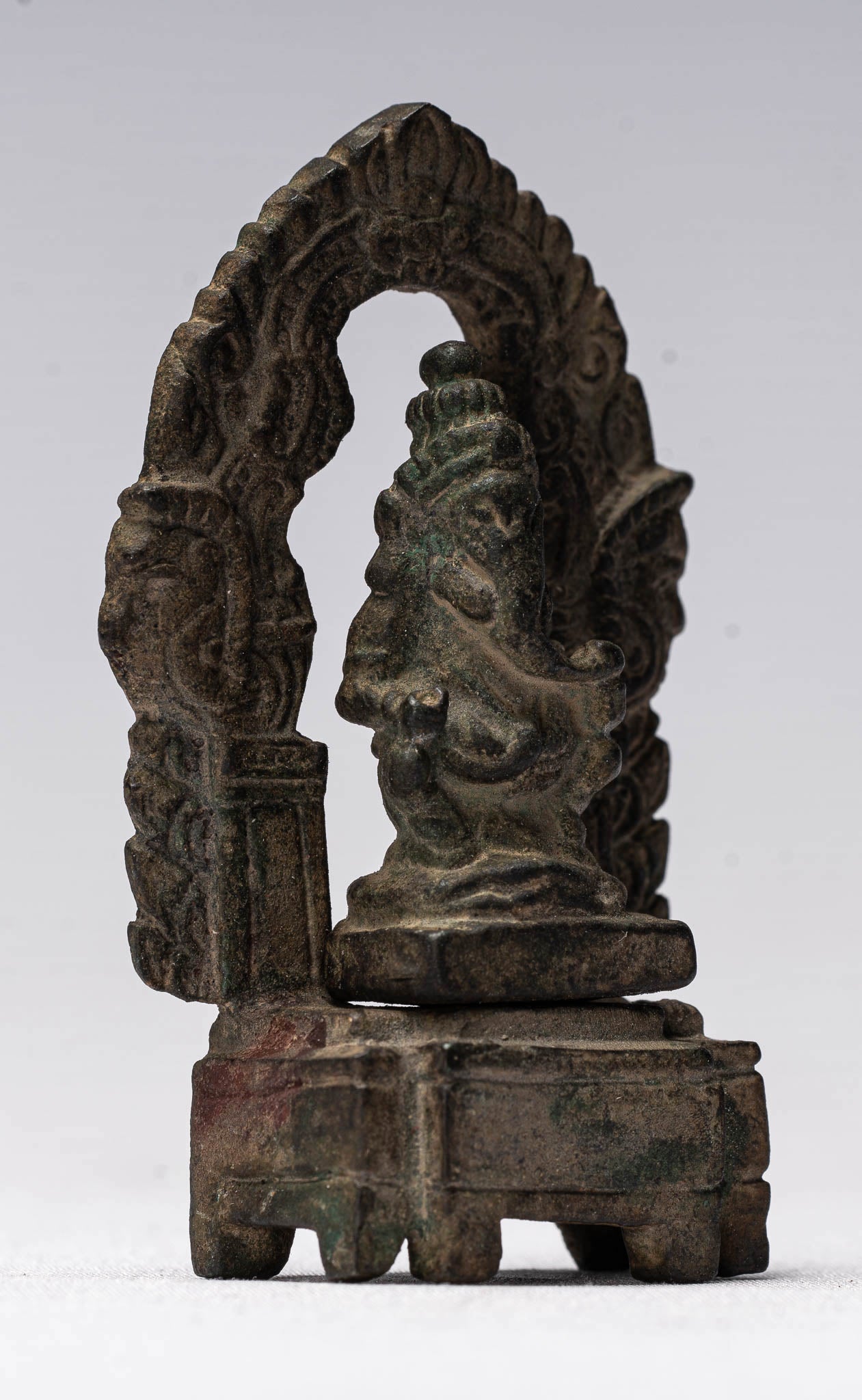 Ganesha Statue - Antique Thai Style Enthroned Bronze Seated Ganesha Statue - 6.5cm/3"