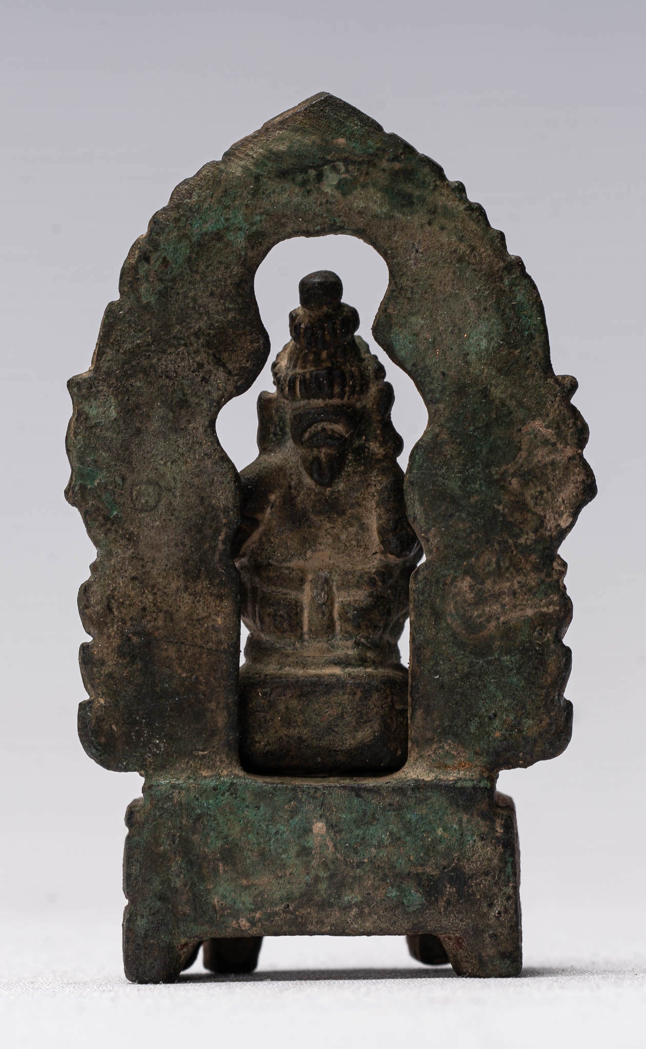 Ganesha Statue - Antique Thai Style Enthroned Bronze Seated Ganesha Statue - 6.5cm/3"