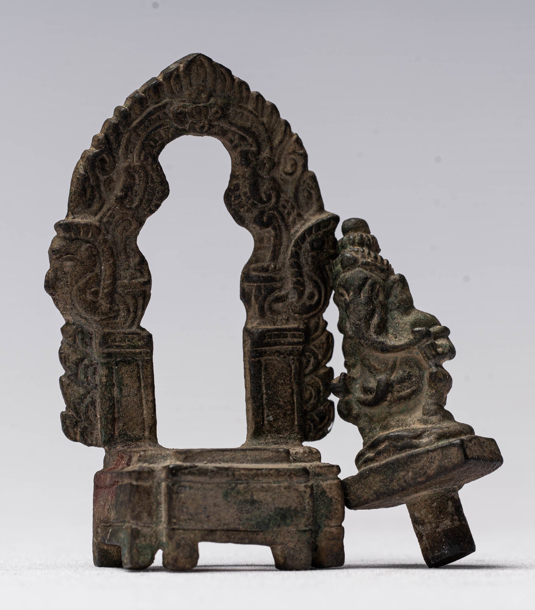 Ganesha Statue - Antique Thai Style Enthroned Bronze Seated Ganesha Statue - 6.5cm/3"