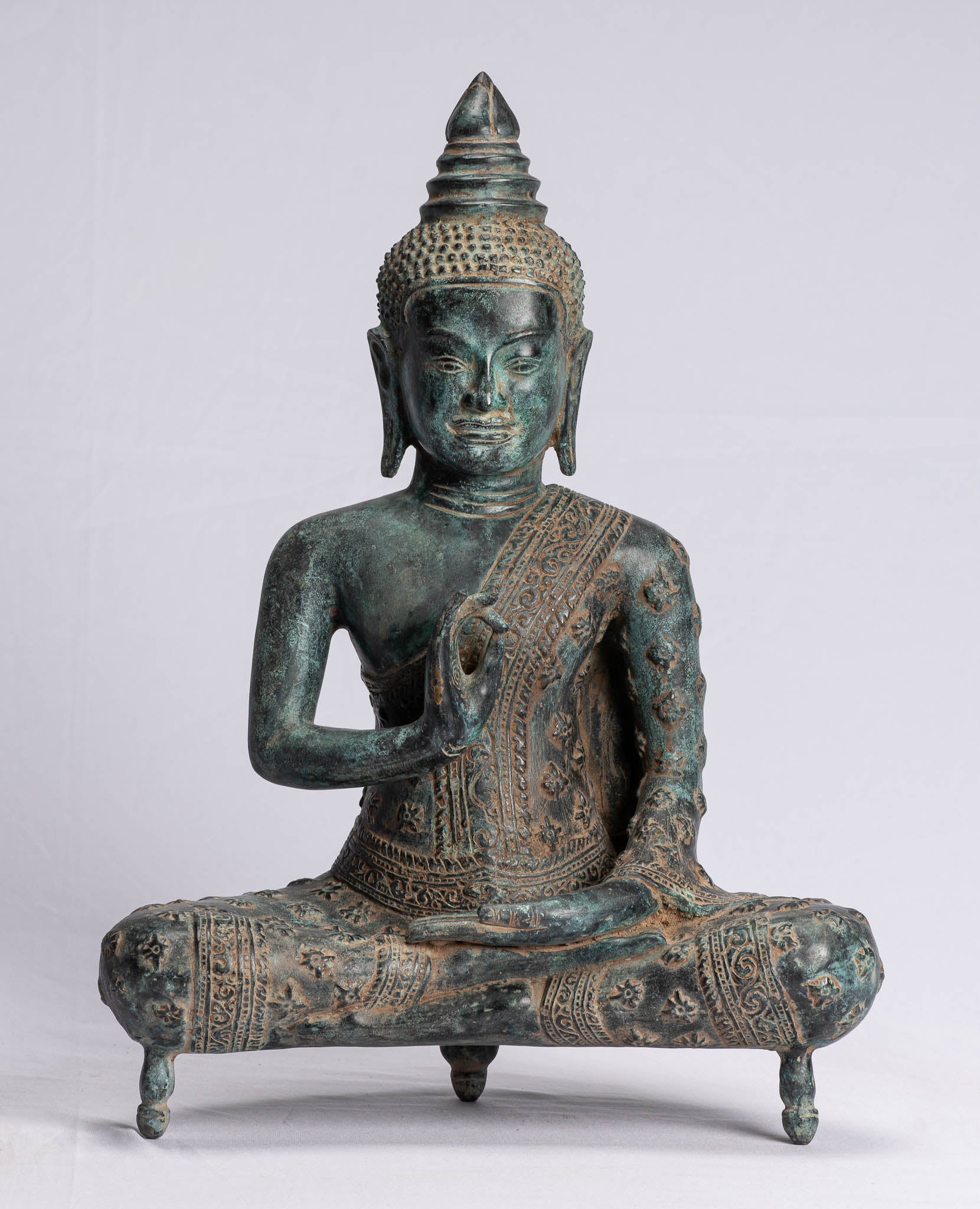 Statua di Buddha - Buddha - Antique Khmer Style Bronze Statue Buddha Insegnamento Mudra - 45 cm/18 "