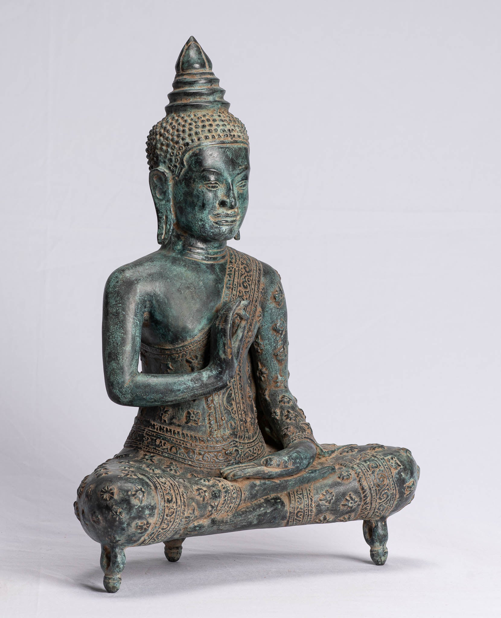 Statua di Buddha - Buddha - Antique Khmer Style Bronze Statue Buddha Insegnamento Mudra - 45 cm/18 "