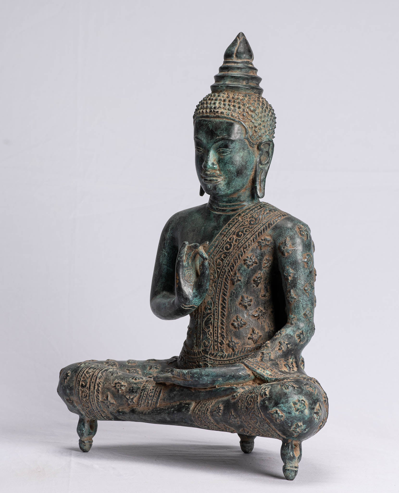 Statua di Buddha - Buddha - Antique Khmer Style Bronze Statue Buddha Insegnamento Mudra - 45 cm/18 "