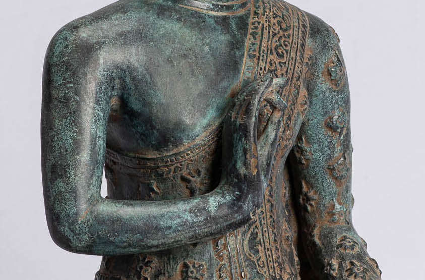 Statua di Buddha - Buddha - Antique Khmer Style Bronze Statue Buddha Insegnamento Mudra - 45 cm/18 "