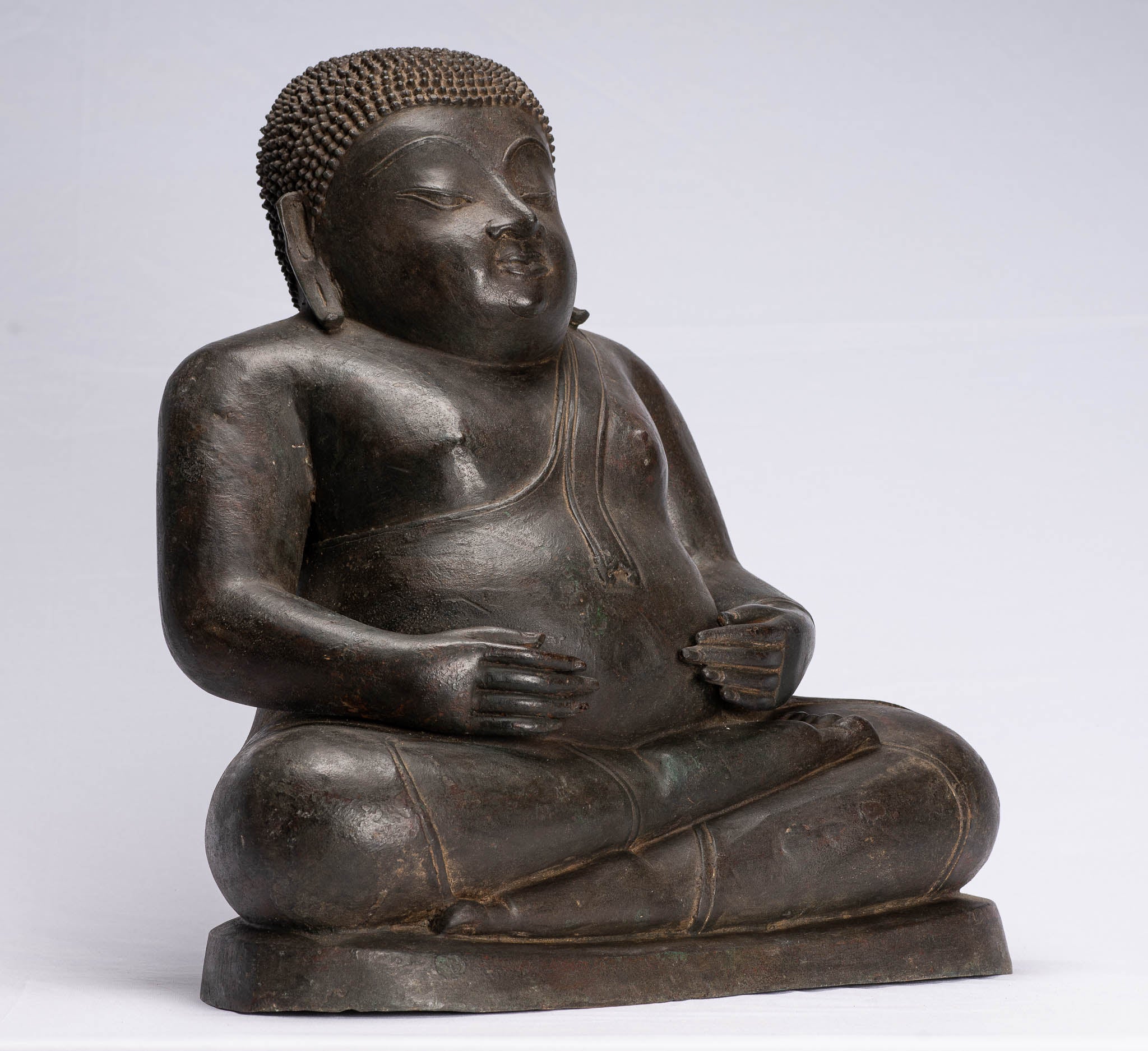 Statue di Buddha - Antique Thai Thai Bronze Happy, Fat, Ride Buddha Bidata Statua - 42cm/17 "