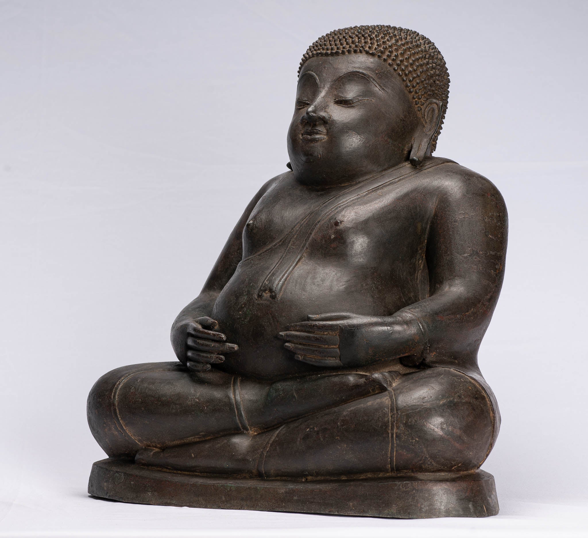 Statue di Buddha - Antique Thai Thai Bronze Happy, Fat, Ride Buddha Bidata Statua - 42cm/17 "