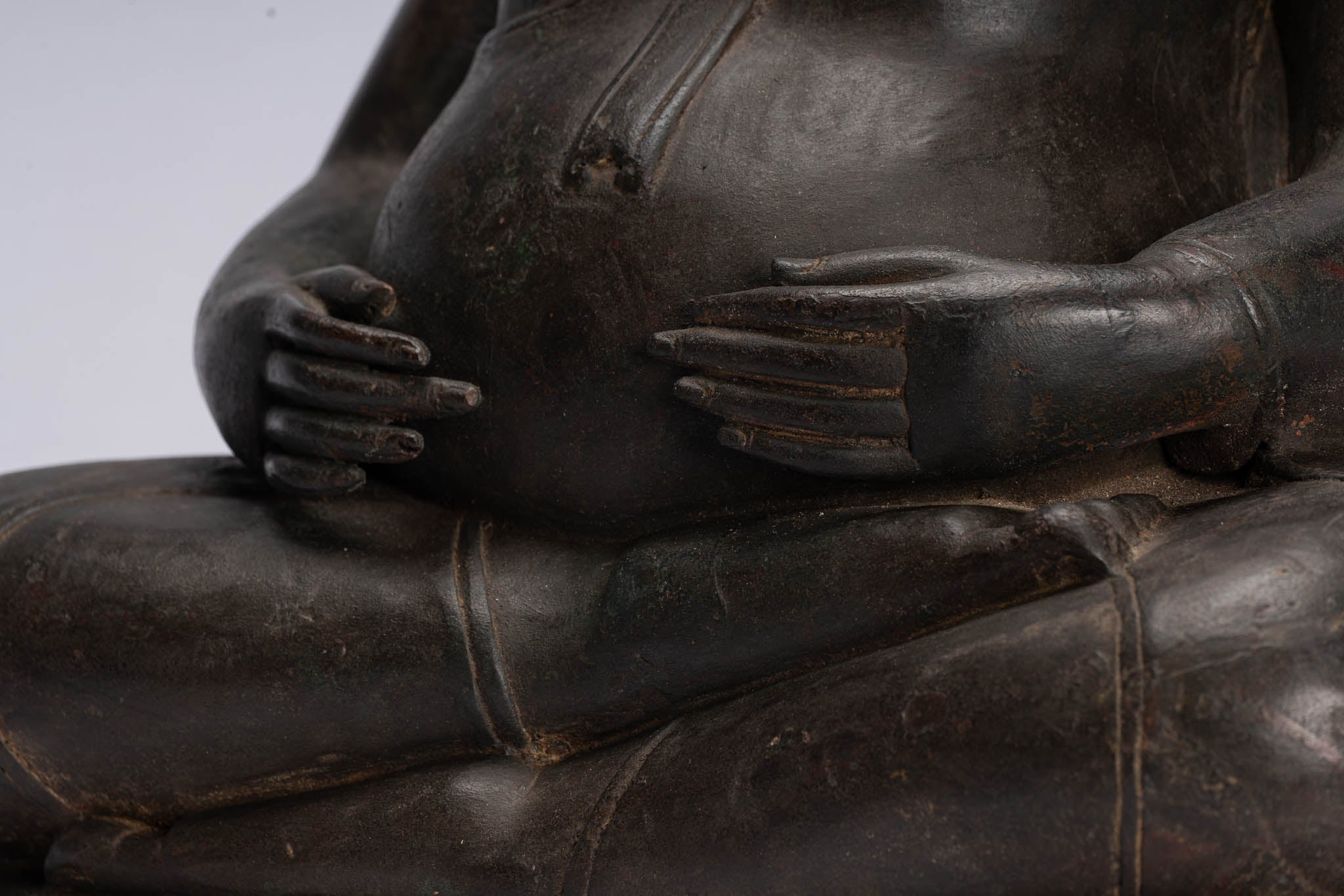 Statue di Buddha - Antique Thai Thai Bronze Happy, Fat, Ride Buddha Bidata Statua - 42cm/17 "