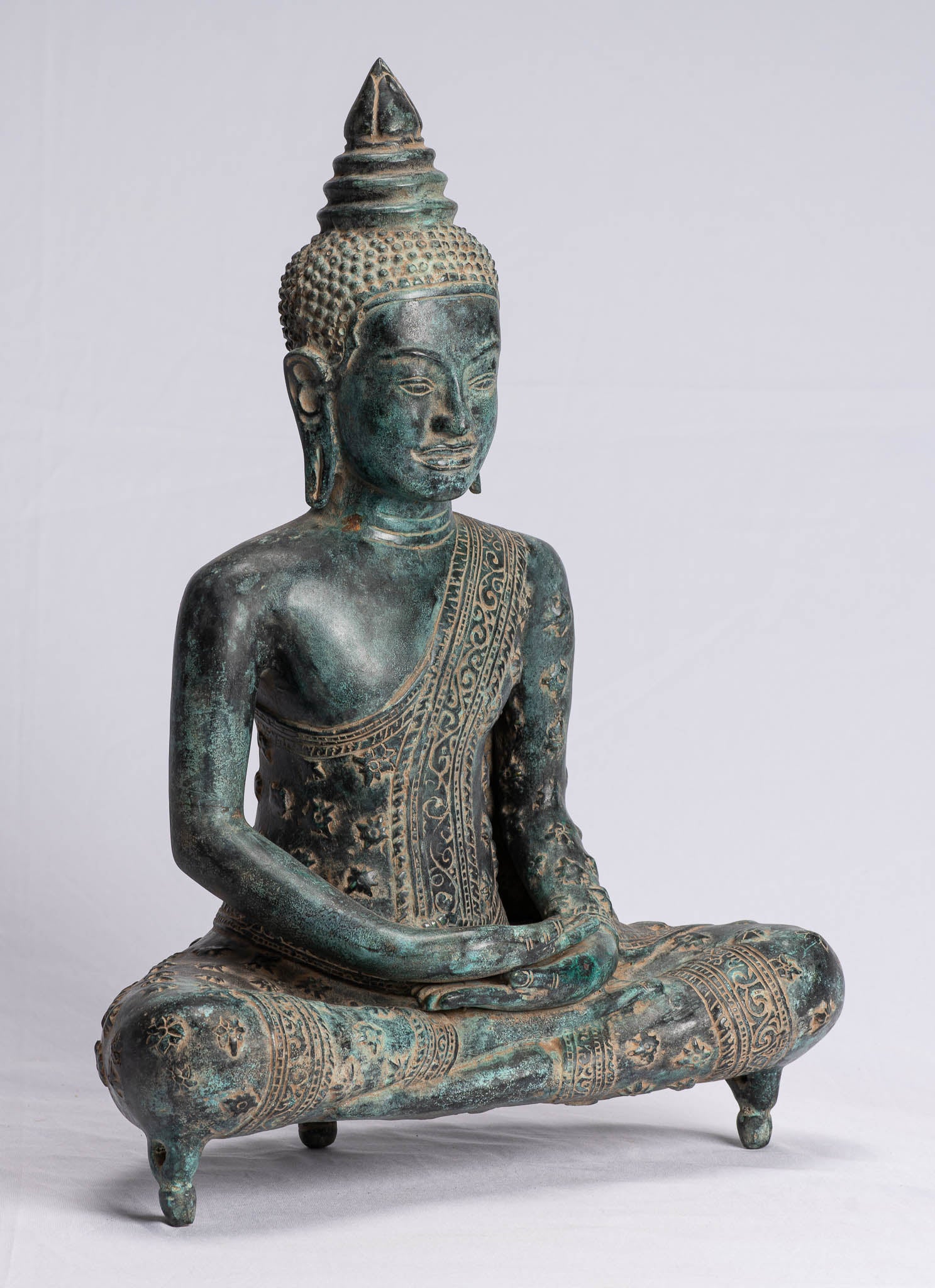 Estatua de Buda - Estatua de Buda de Meditación Amitabha de Bronce Antique Khmer - 44cm/18 "