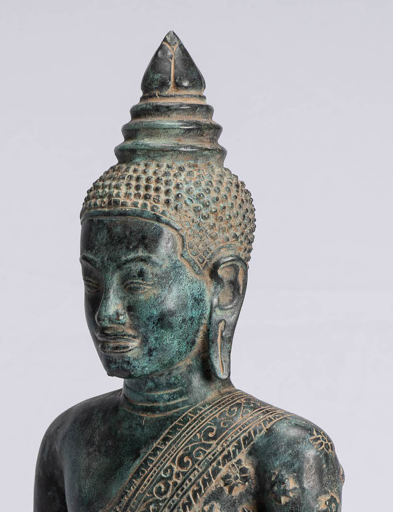 Estatua de Buda - Estatua de Buda de Meditación Amitabha de Bronce Antique Khmer - 44cm/18 "