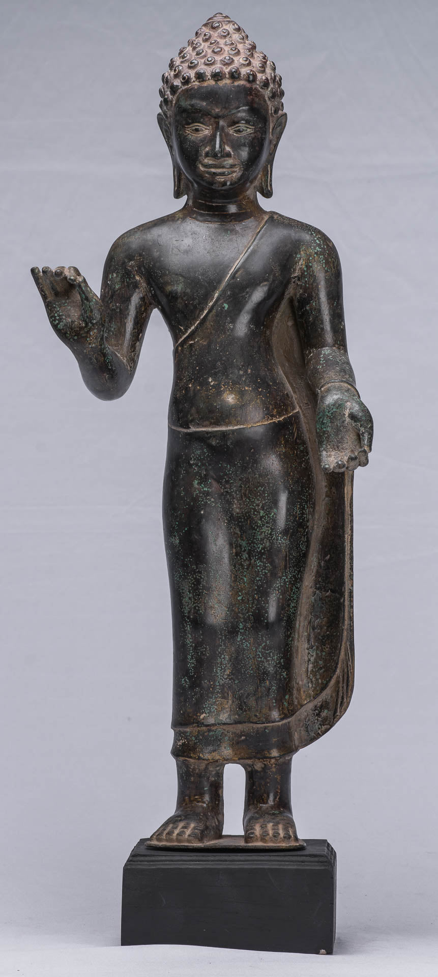 Statue de Bouddha – Statue de Bouddha debout en bronze Dvaravati de style thaïlandais antique 55 cm