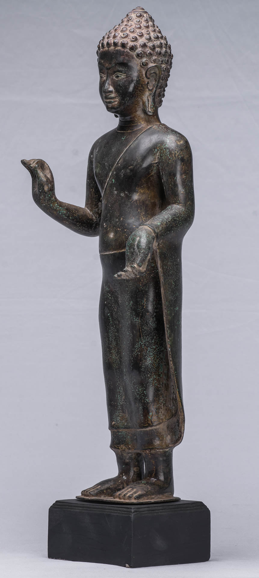 Statue de Bouddha – Statue de Bouddha debout en bronze Dvaravati de style thaïlandais antique 55 cm