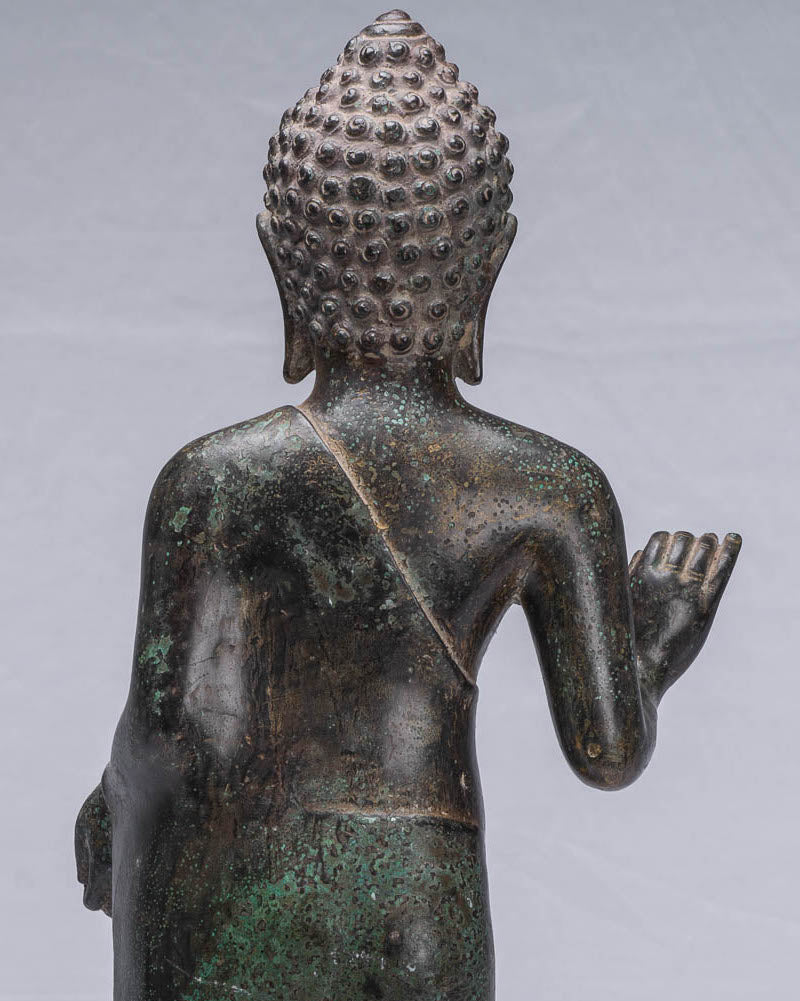 Statue de Bouddha – Statue de Bouddha debout en bronze Dvaravati de style thaïlandais antique 55 cm
