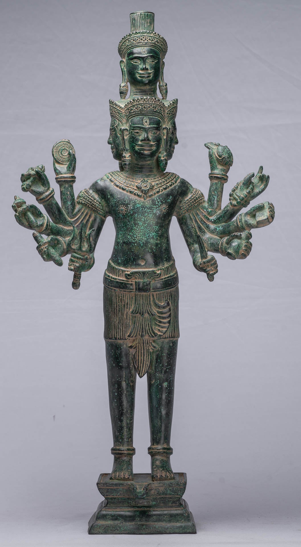 Statue de Shiva et Yoni debout Bayon en bronze de style khmer antique - 59 cm/24"