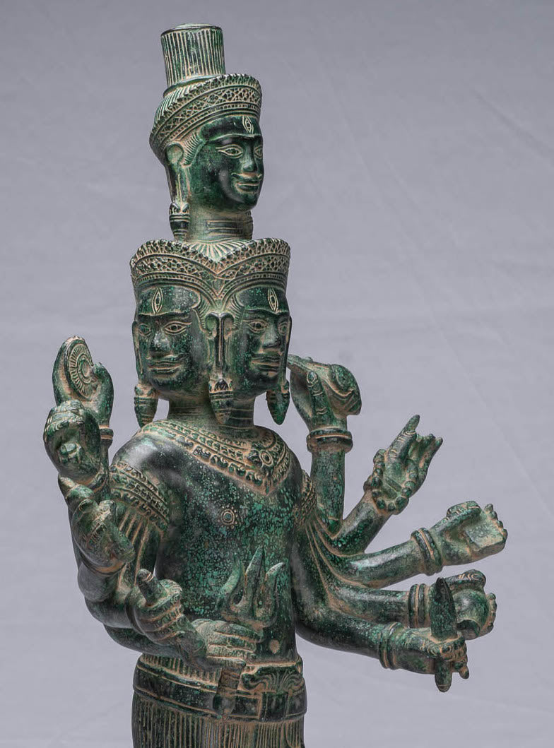 Statue de Shiva et Yoni debout Bayon en bronze de style khmer antique - 59 cm/24"