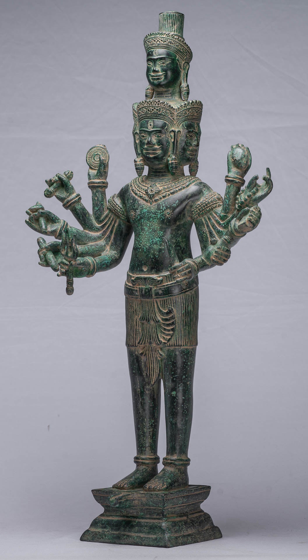 Statue de Shiva et Yoni debout Bayon en bronze de style khmer antique - 59 cm/24"