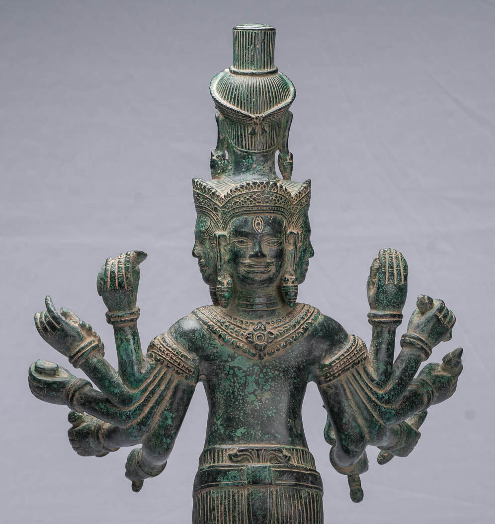 Statue de Shiva et Yoni debout Bayon en bronze de style khmer antique - 59 cm/24"