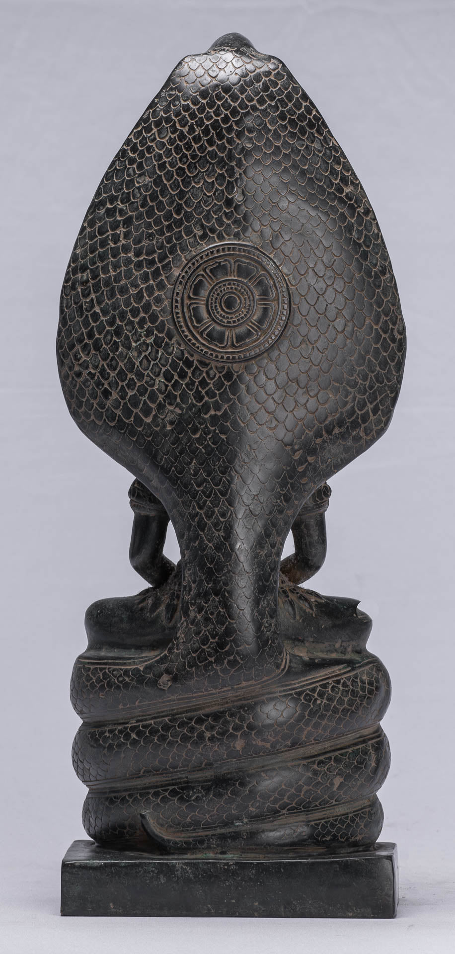 Statue di Buddha - Antique Bayon in stile bayon Khmer seduto in bronzo Naga Meditazione Buddha - 43 cm/17 "