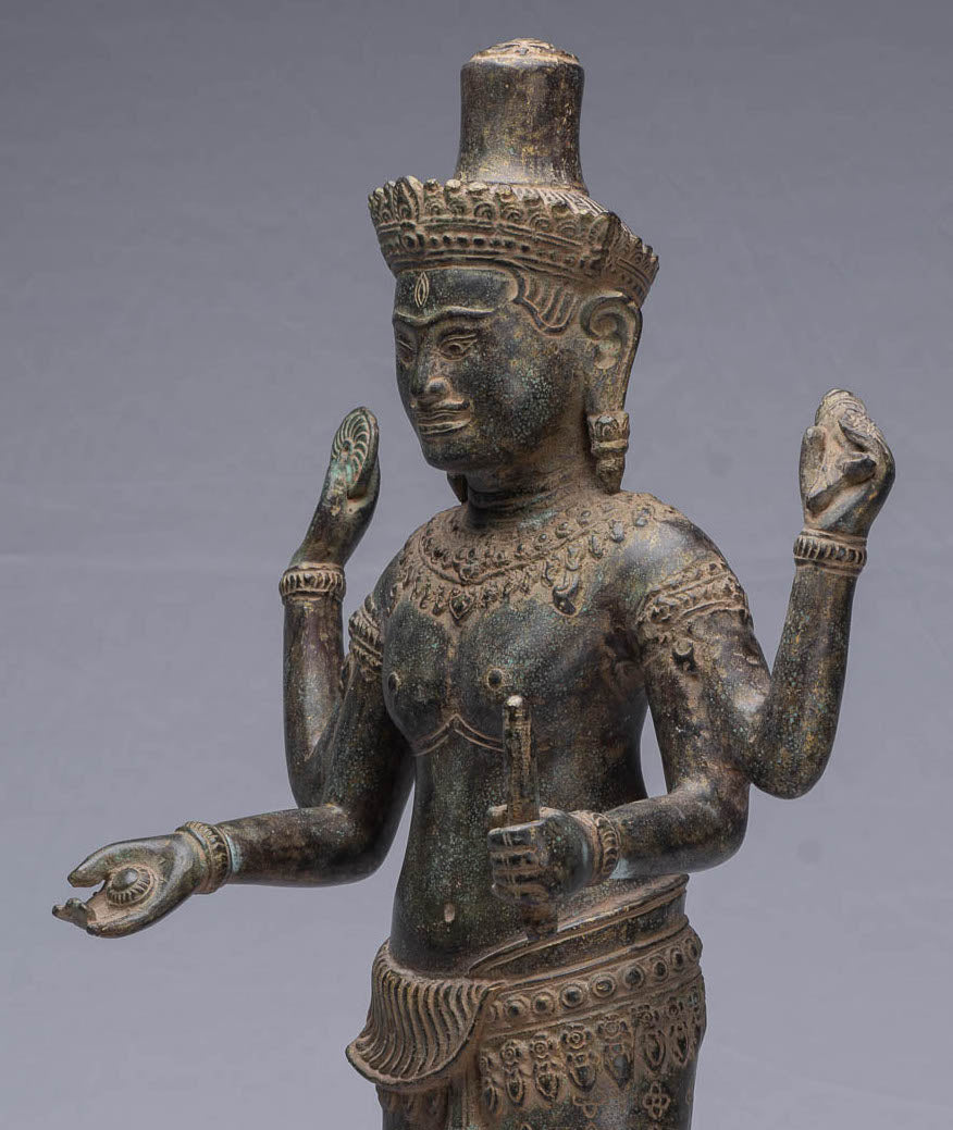 Statue Vishnu - Antique Khmer Style Bronze Bayon Statue Vishnu - 63cm/25 "