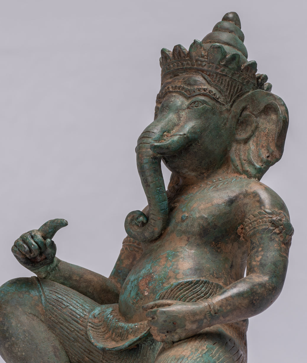 Ganesha-Statue – antike kniende Ganesh-Statue aus Bronze im thailändischen Stil – 25 cm.