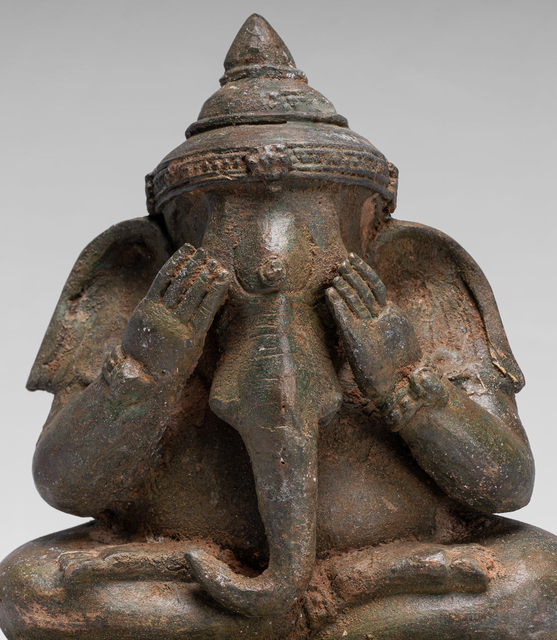 Statue Ganesha - Bronzo in stile tailandese antico seduto "Vedi no malvagio" statua Ganesha- 24 cm/10 "