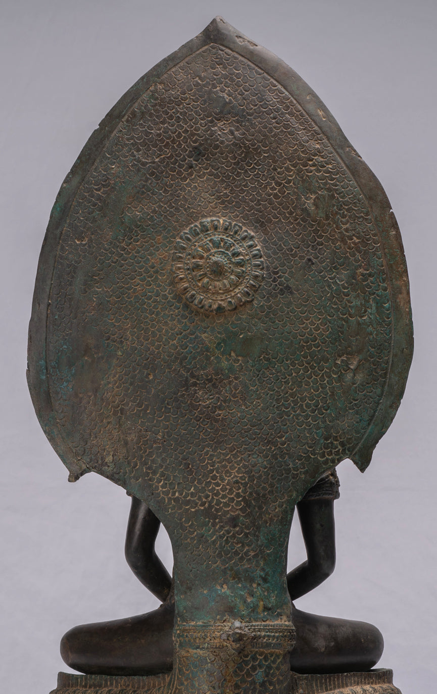 Statue de Bouddha-Antique Thaï Style Bronze Seated Meditation Naga Bouddha Statue-66cm/26 "