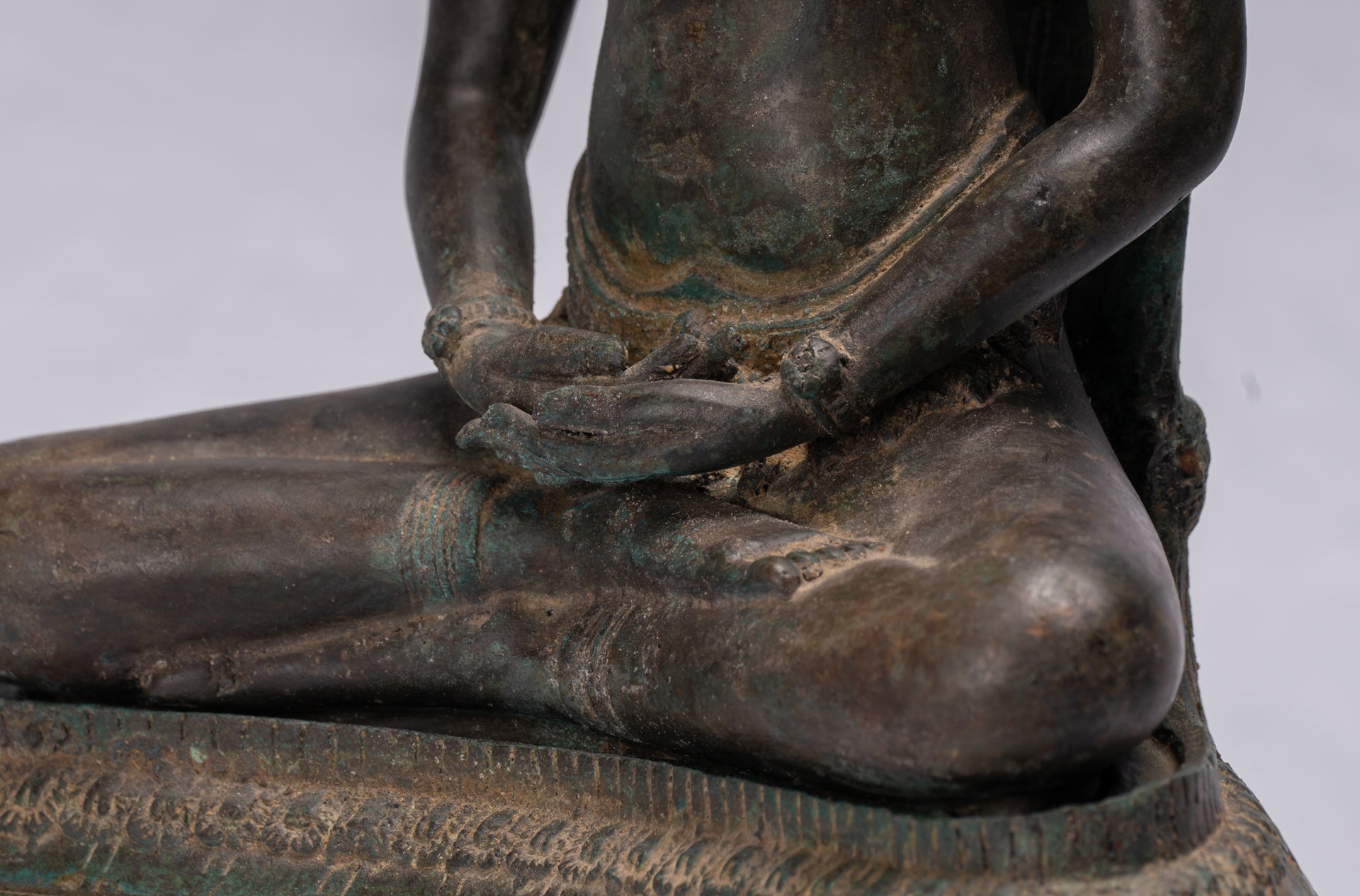 Statue de Bouddha-Antique Thaï Style Bronze Seated Meditation Naga Bouddha Statue-66cm/26 "