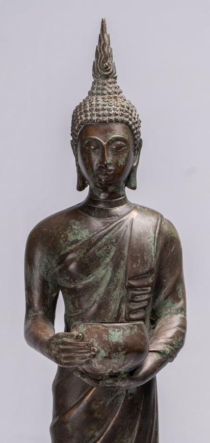 Buddha Statue - Antique Thai Style Bronze Charity & Compassion Gautama Buddha Statue - 63cm/25"