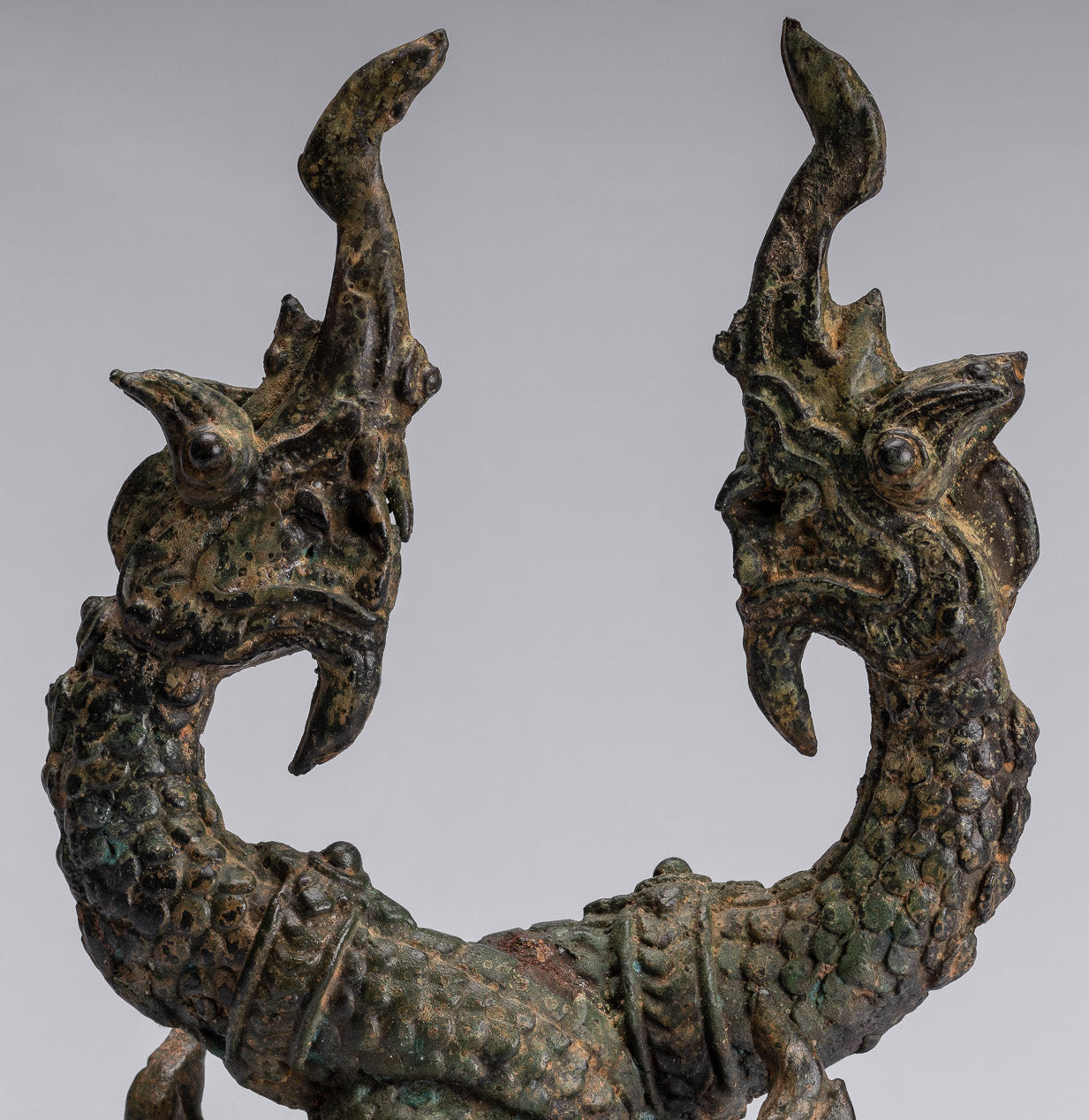 Antike Thai Style Bronze Zwei Kopf Protective Naga, Schlange oder Serpent Statue-30cm/12 "