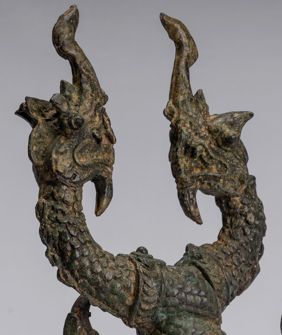 Antike Thai Style Bronze Zwei Kopf Protective Naga, Schlange oder Serpent Statue-30cm/12 "