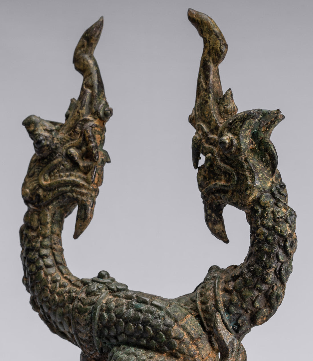 Antike Thai Style Bronze Zwei Kopf Protective Naga, Schlange oder Serpent Statue-30cm/12 "