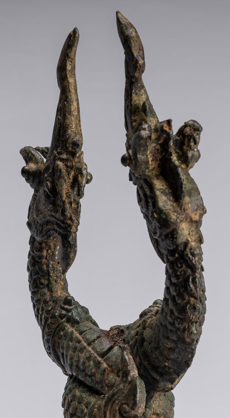 Antike Thai Style Bronze Zwei Kopf Protective Naga, Schlange oder Serpent Statue-30cm/12 "
