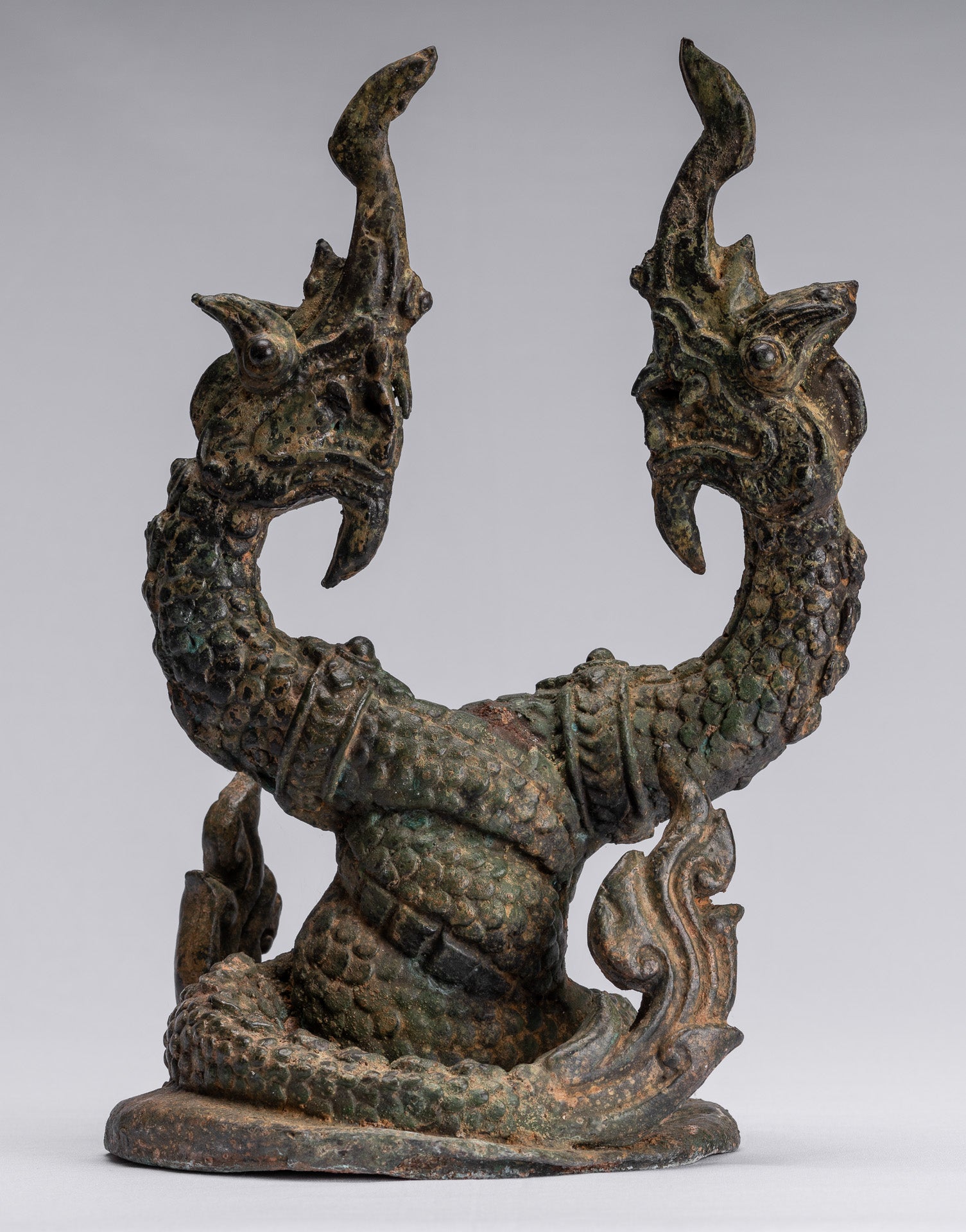 Antike Thai Style Bronze Zwei Kopf Protective Naga, Schlange oder Serpent Statue-30cm/12 "