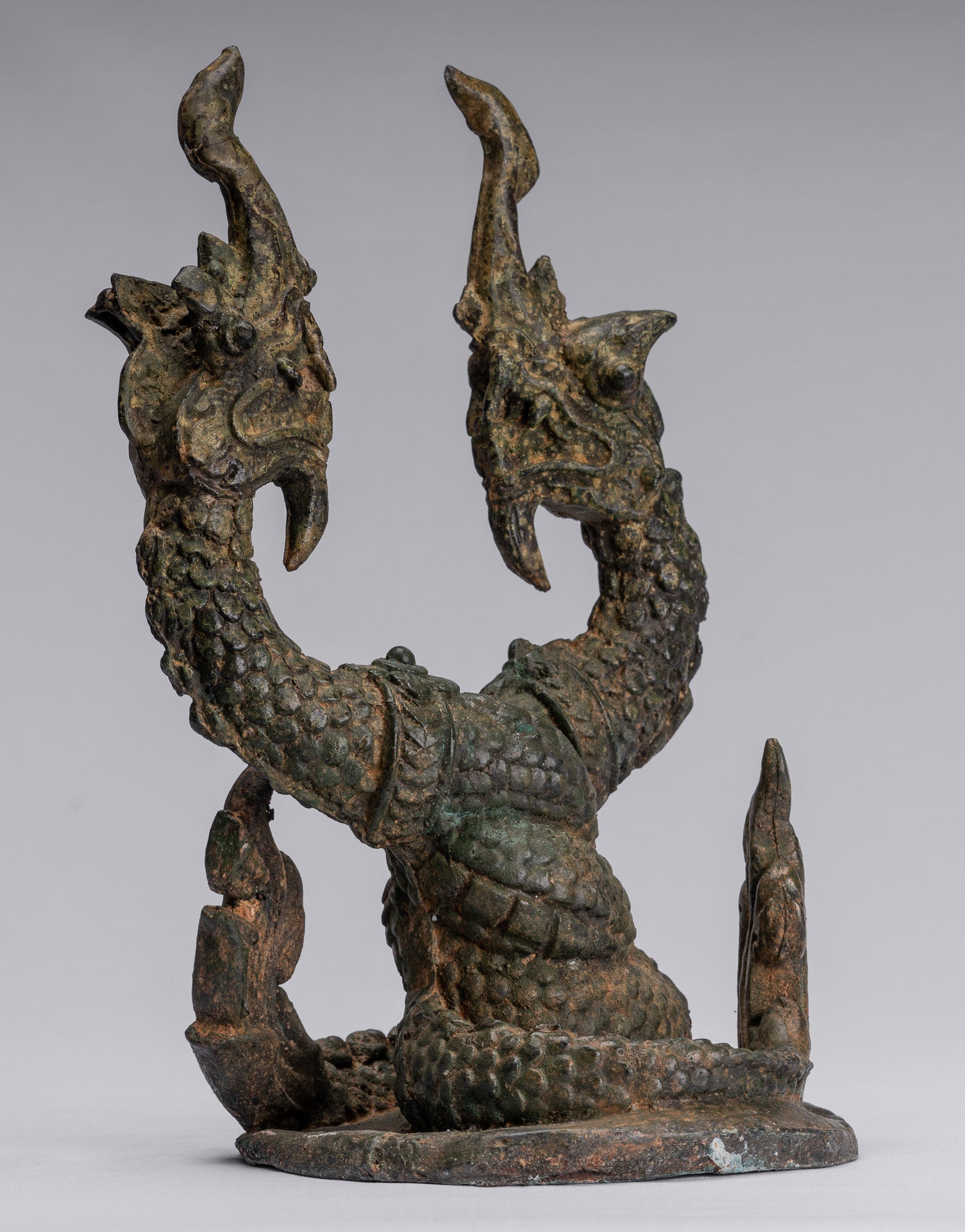 Antike Thai Style Bronze Zwei Kopf Protective Naga, Schlange oder Serpent Statue-30cm/12 "