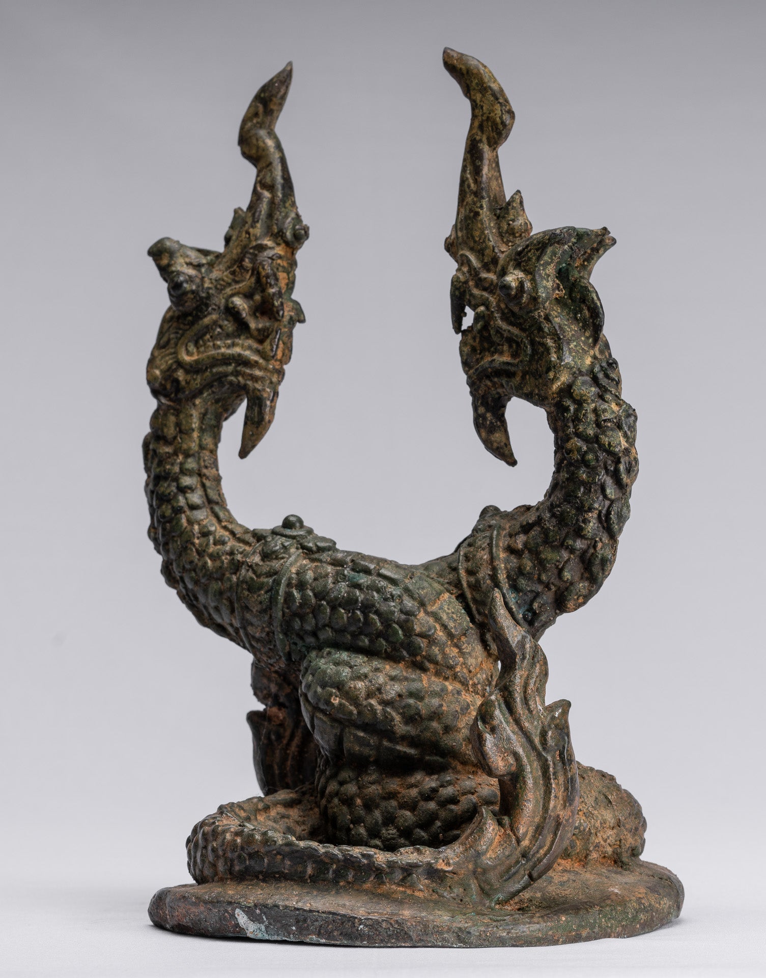 Antike Thai Style Bronze Zwei Kopf Protective Naga, Schlange oder Serpent Statue-30cm/12 "