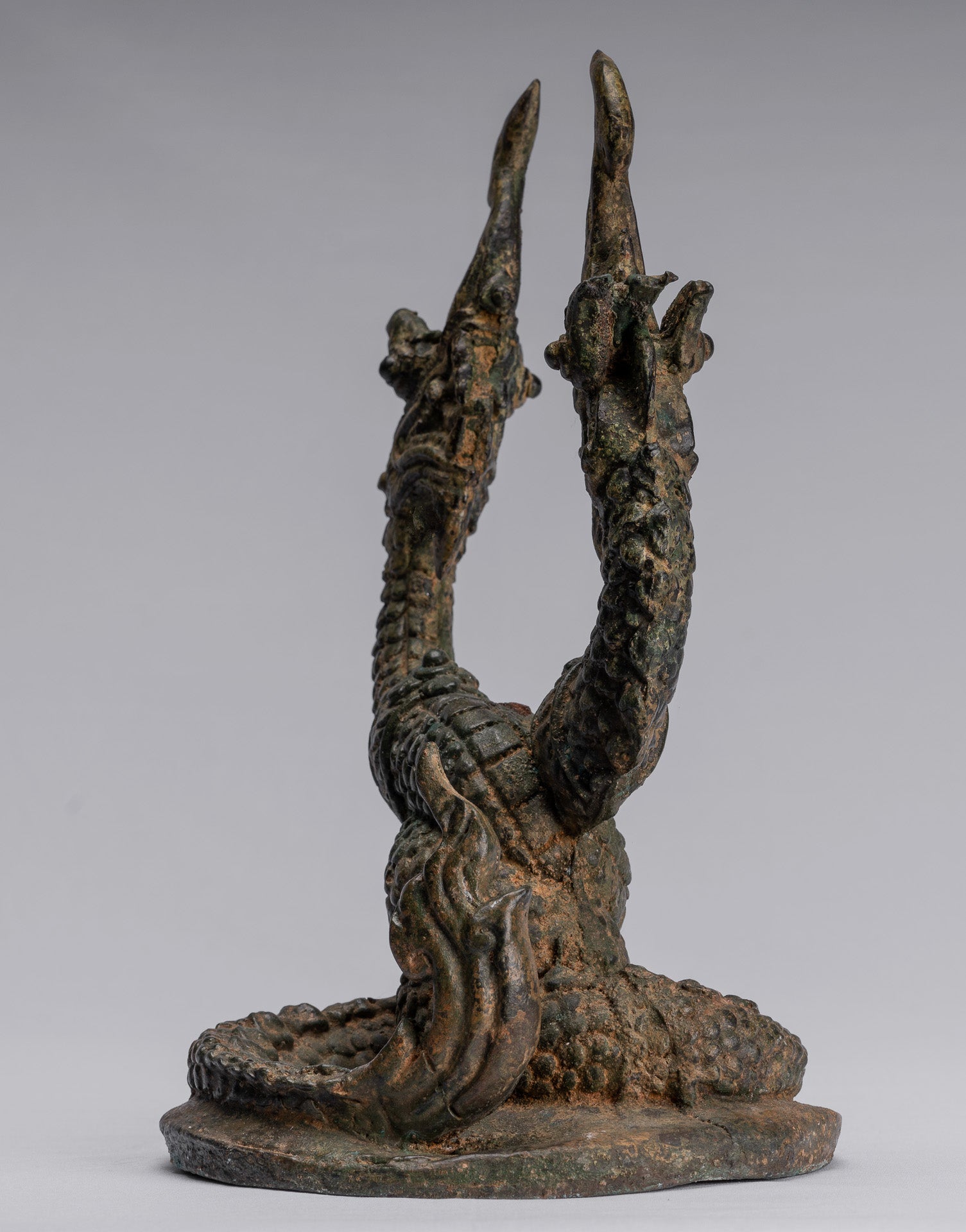 Antike Thai Style Bronze Zwei Kopf Protective Naga, Schlange oder Serpent Statue-30cm/12 "